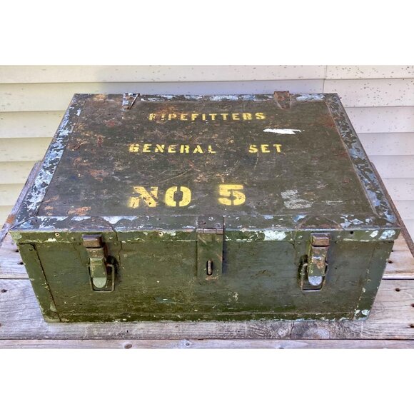 Vintage Pipefitters General Set No. 5 Trunk Box OD Green US Army Military - Picture 1 of 8